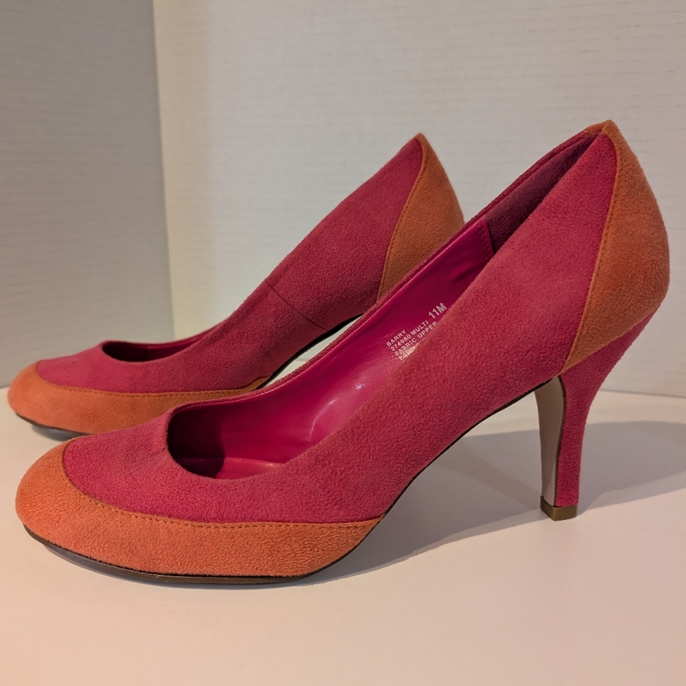 Fashion Bug Faux Suede 4 Inch Heels Sz.11 Pink & Orange